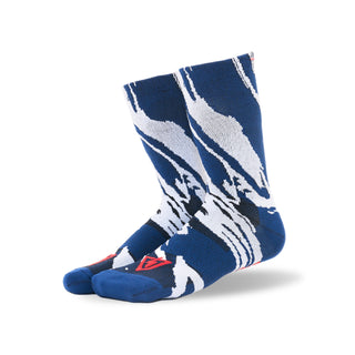 a pair of voltage blue and white socks with a marbled design