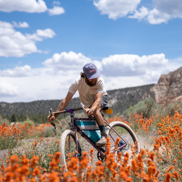 Mountain biking orange flowers