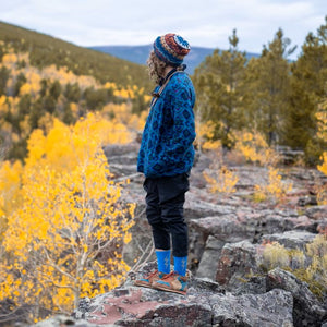 Hiker in the Mountains wearing Bluebird Magic Socks